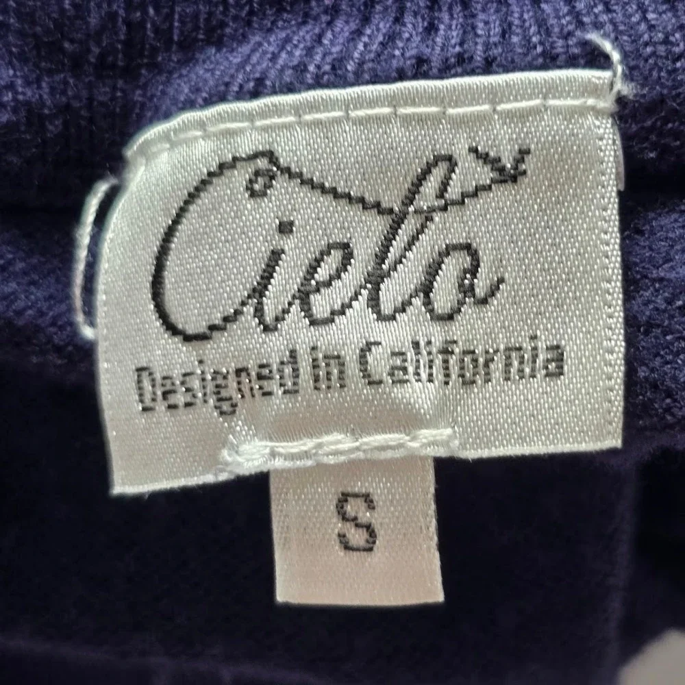 Cielo Navy Blue Turtleneck Sweater Gold Button Detail Soft Knit Womens S Preppy